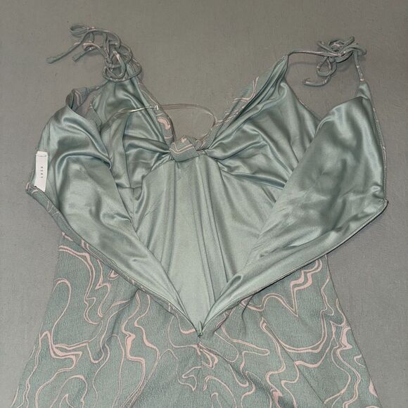 Lush Midi Dress Women's Medium Sage Pink Swirl Twist Front Side Slit Back Zip - Picture 8 of 8